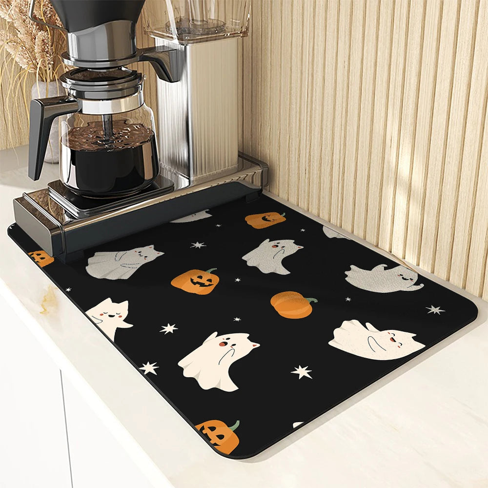 Alfombrilla absorbente para loza, secado rápido para cocina, diseño de Halloween.