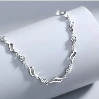 Pulsera de plata de ley 925 con dijes de cristal azul versátiles estilo retro coreano