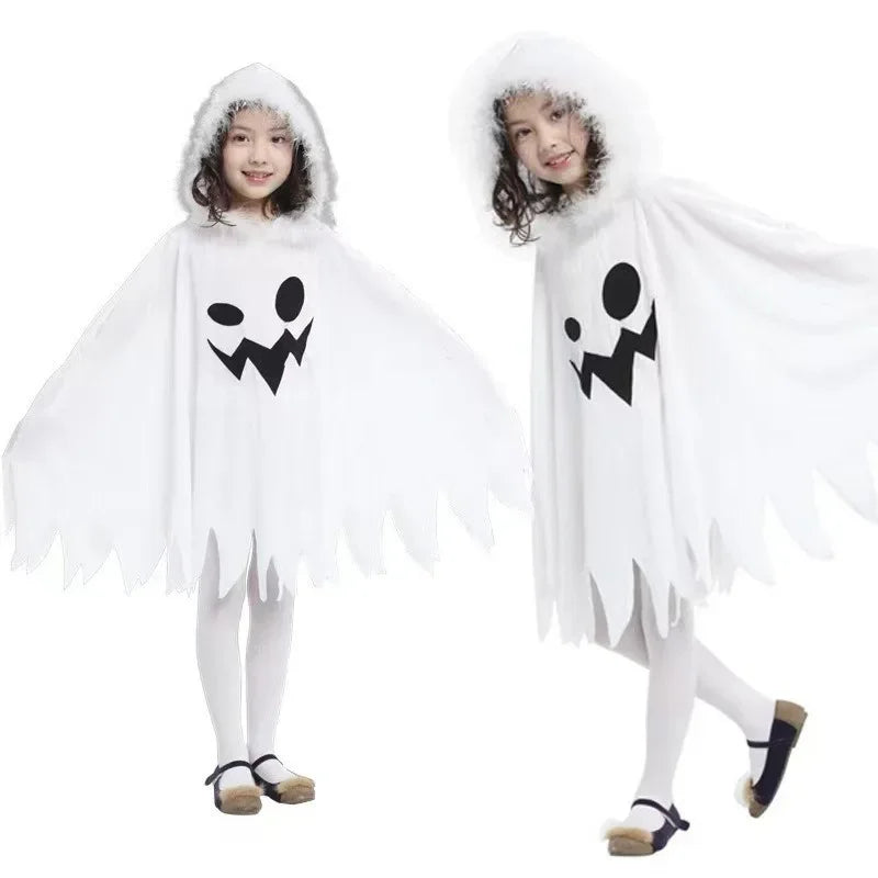 Disfraces para niños, capa con capucha de elfo blanco y fantasma