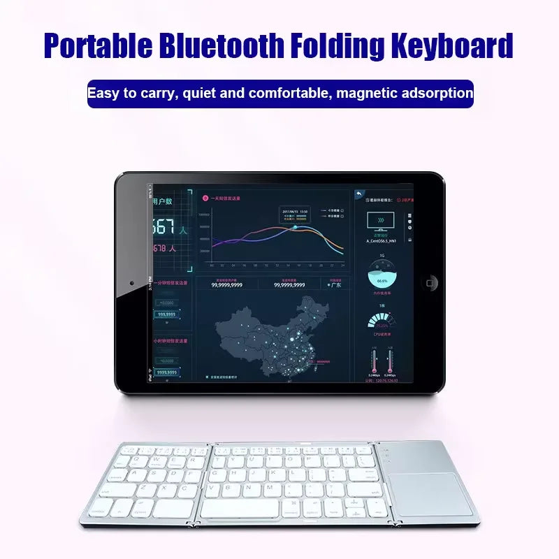 Teclado Bluetooth plegable con panel táctil para IOS, Android, Windows, compatibilidad Universal