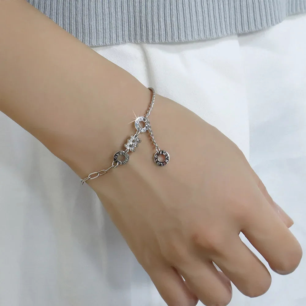 Pulsera pequeña con dije de circonita de plata esterlina 925 coreana