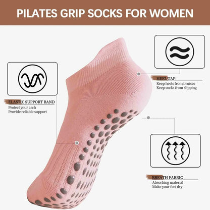 Calcetines de Yoga de algodón para mujer, antideslizantes, suaves y transpirables, Kit de 4 pares.