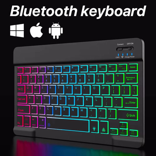 Teclado inalámbrico con Bluetooth, periférico retroiluminado RGB, recargable.