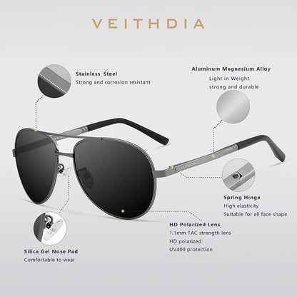 Lentes de sol Unisex estilo piloto UV400 Veithdia 1306