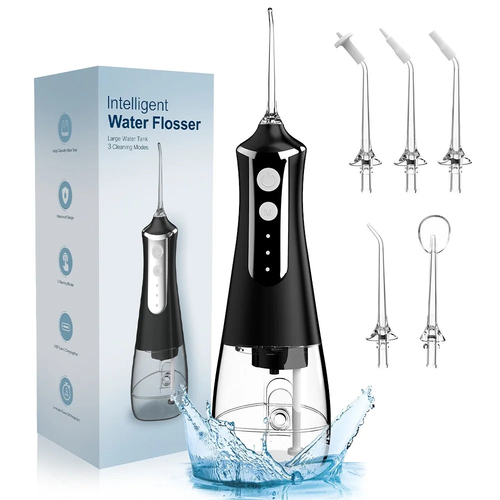 Irrigador Dental de agua, 5 boquillas, 3 modos, recargable por USB