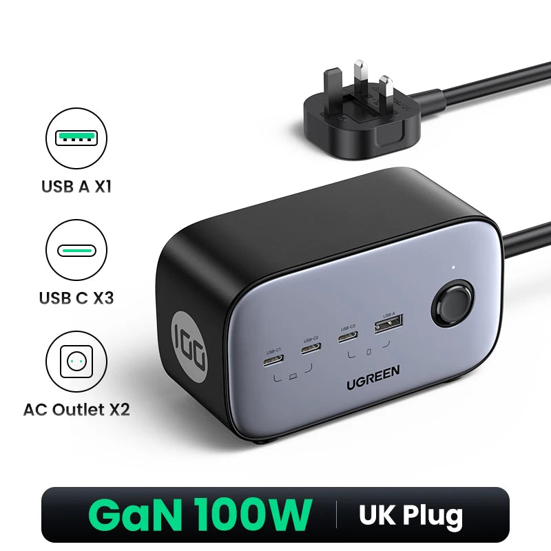 UGREEN Adaptador 100W estación de carga GaN QC 3.0