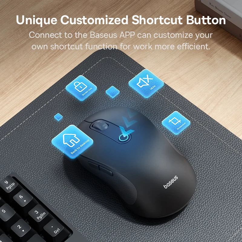 Mouse Baseus inalámbrico F02, periférico con Bluetooth 5,2, 2,4G, 4000DPI, ergonómico, 6 botones.