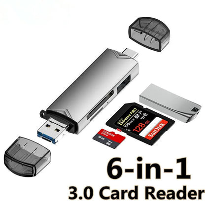 Lector de tarjetas OTG tipo C 6 en 1, adaptador USB 3.0 Micro SD, miniconvertidor de unidad flash USB TF