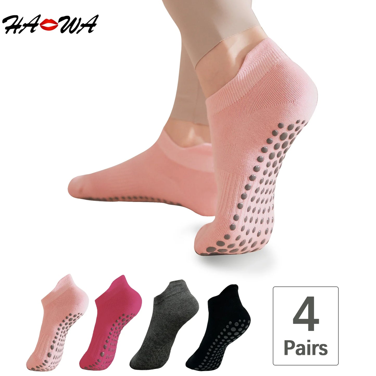 Calcetines de Yoga de algodón para mujer, antideslizantes, suaves y transpirables, Kit de 4 pares.