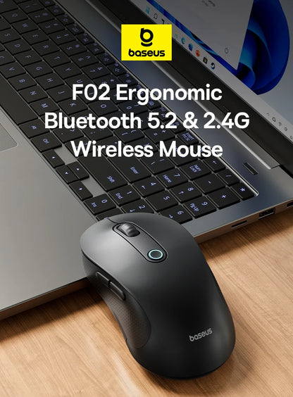 Mouse Baseus inalámbrico F02, periférico con Bluetooth 5,2, 2,4G, 4000DPI, ergonómico, 6 botones.