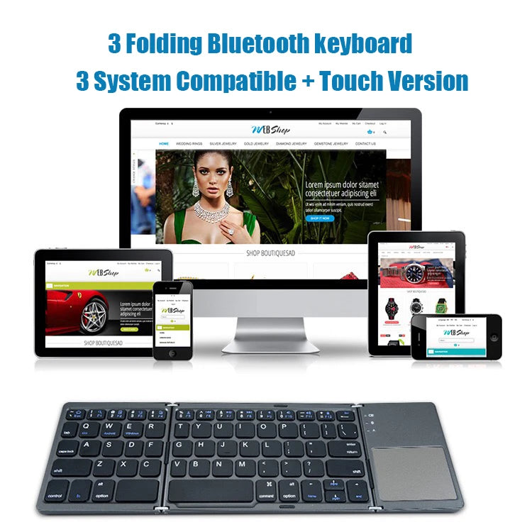 Teclado Bluetooth plegable con panel táctil para IOS, Android, Windows, compatibilidad Universal