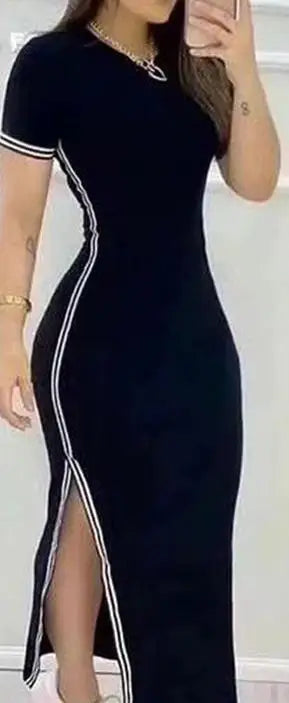 Vestidos  Rayas De Alta Abertura Casual Cuello En O Manga Corta  Skinny