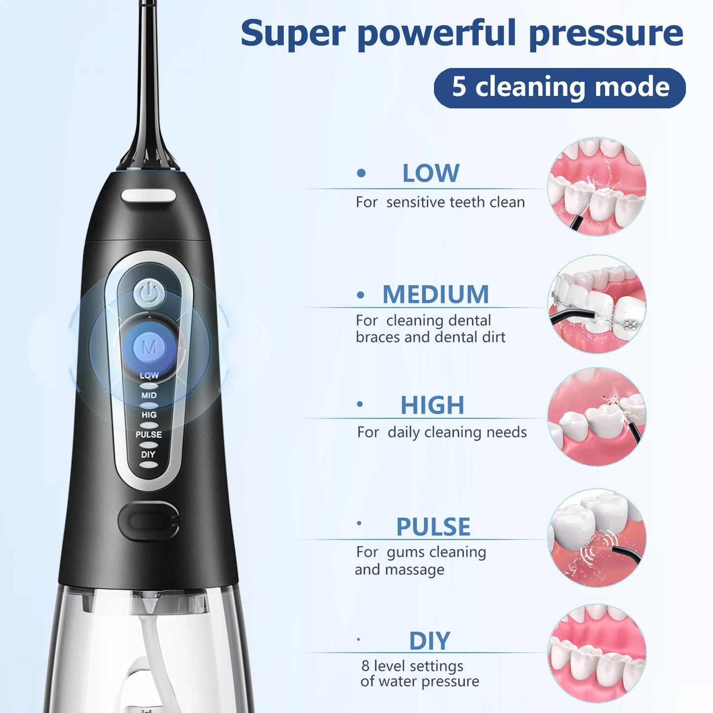 Irrigador Oral recargable por USB, Limpieza dental profesional.