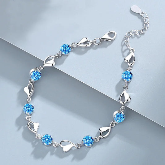 Pulsera de plata de ley 925 con dijes de cristal azul versátiles estilo retro coreano