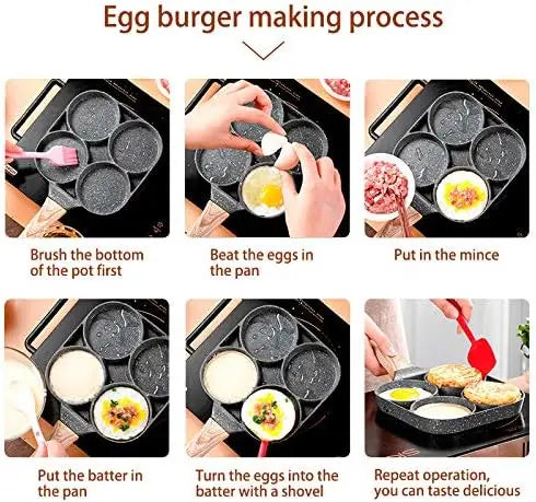 Sartén para huevos y panqueques antiadherentes de 4 orificios Cocine desayunos como un chef profesional.