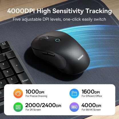 Mouse Baseus inalámbrico F02, periférico con Bluetooth 5,2, 2,4G, 4000DPI, ergonómico, 6 botones.