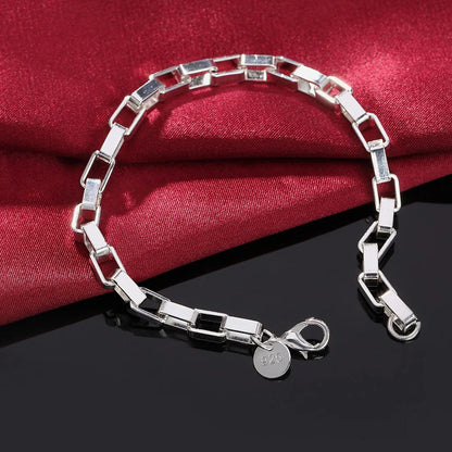 Pulsera clásica de cadena cuadrada larga de plata de ley 925