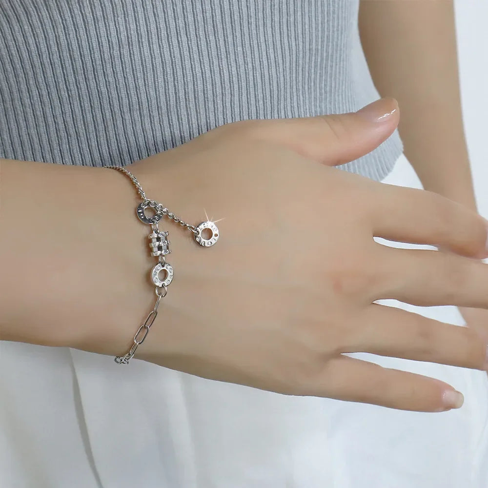 Pulsera pequeña con dije de circonita de plata esterlina 925 coreana