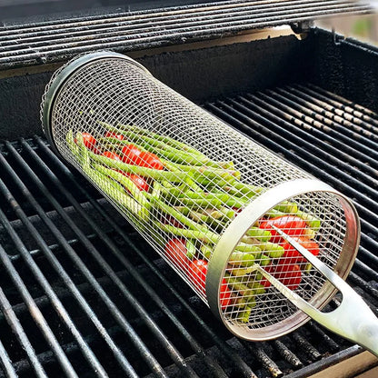 Parrilla cilindrica para asados de acero inoxidable, a prueba de fugas.