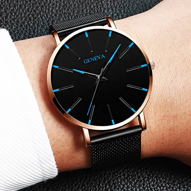 Reloj minimalista con malla de acero inoxidable