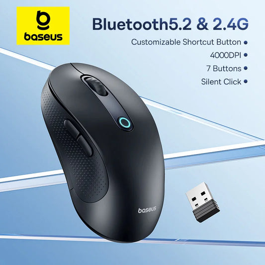 Mouse Baseus inalámbrico F02, periférico con Bluetooth 5,2, 2,4G, 4000DPI, ergonómico, 6 botones.