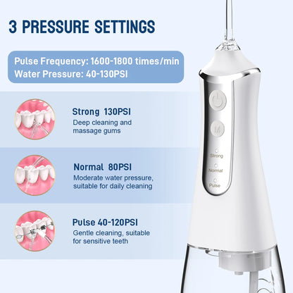 Irrigador Dental de agua, 5 boquillas, 3 modos, recargable por USB