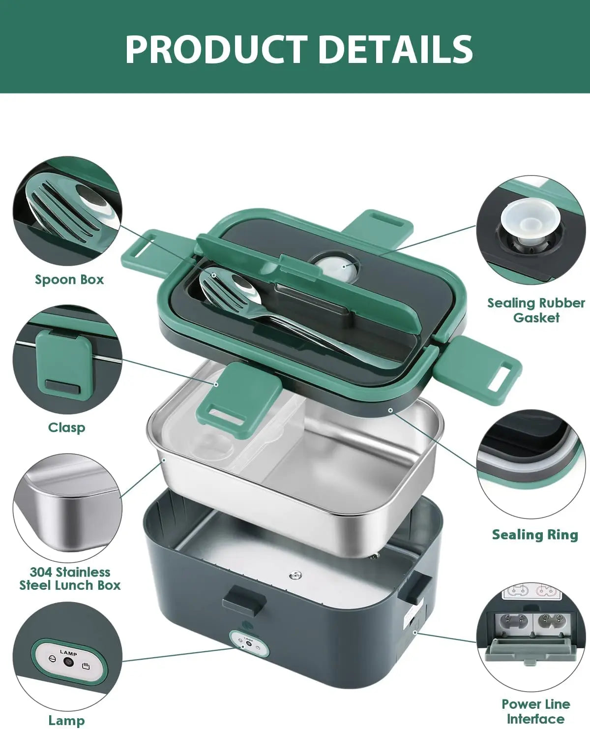 Lonchera eléctrica de 1,8Lts, calentador de alimentos portátil de 60W.