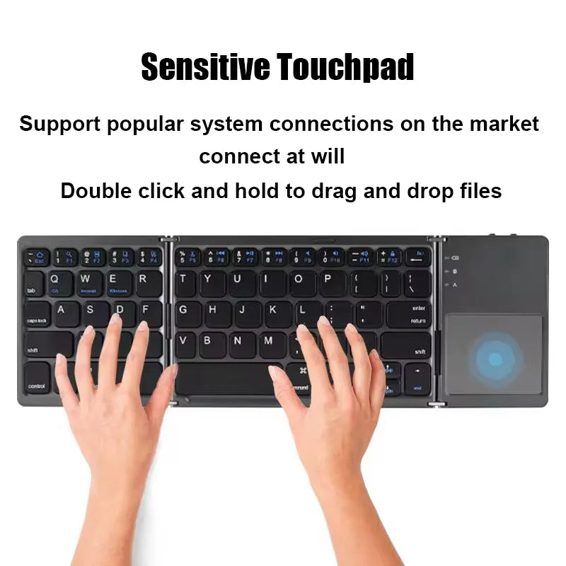 Teclado Bluetooth plegable con panel táctil para IOS, Android, Windows, compatibilidad Universal