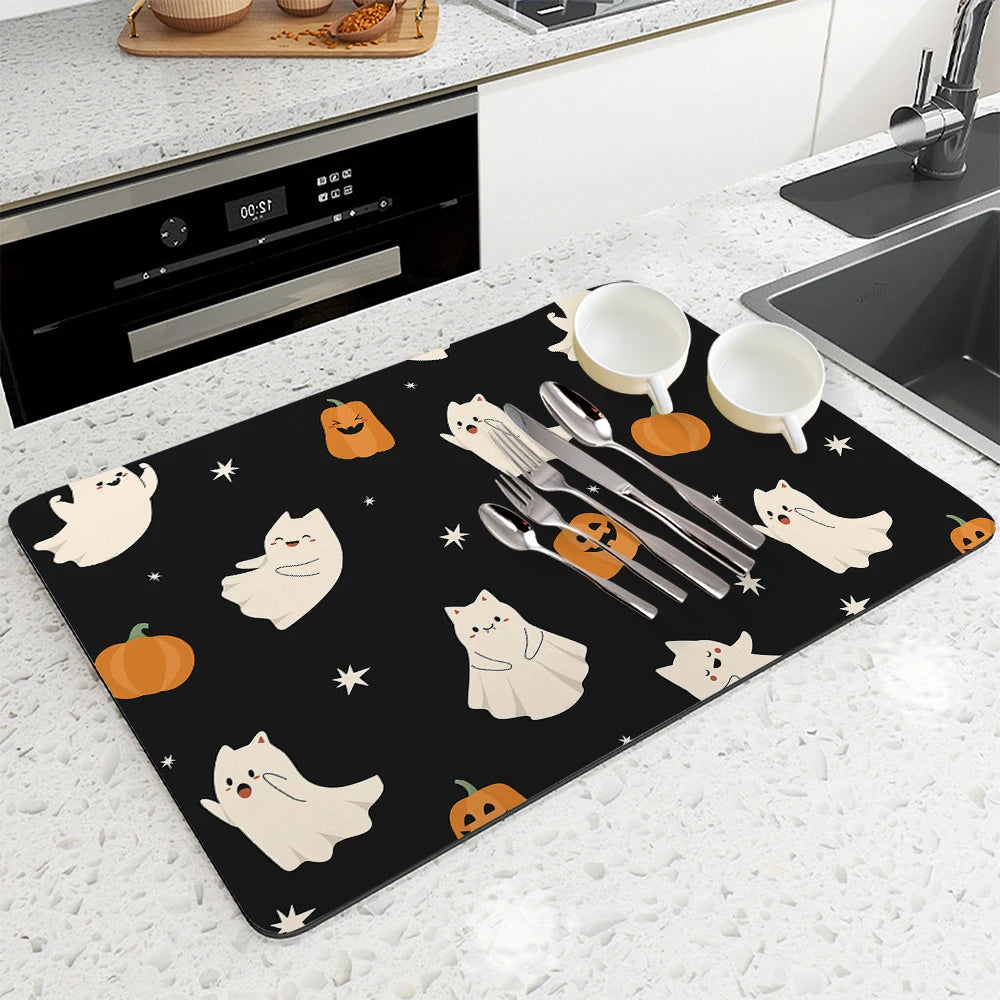 Alfombrilla absorbente para loza, secado rápido para cocina, diseño de Halloween.