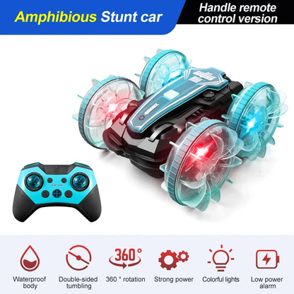 Coche LED anfibio RC, doble control remoto, rotación de 360 °