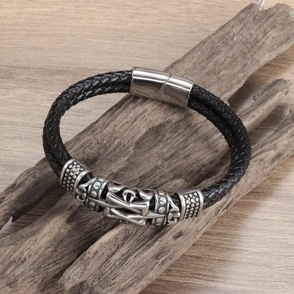 Pulsera de cuero doble capa clásica tejida a mano