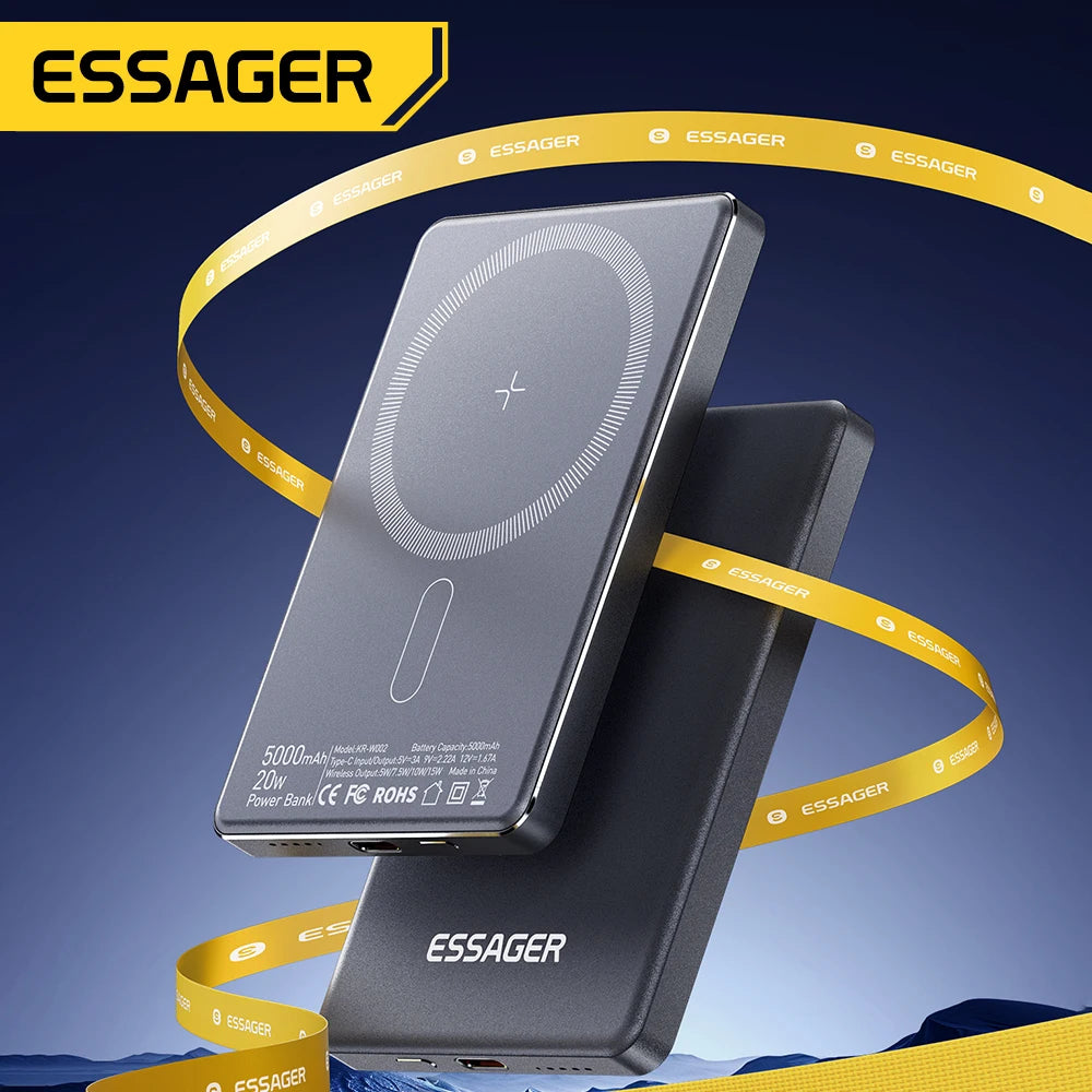 Essager - Batería Externa inalámbrica fina magnética, carga rápida de 20W y 5000mAh para Magsafe