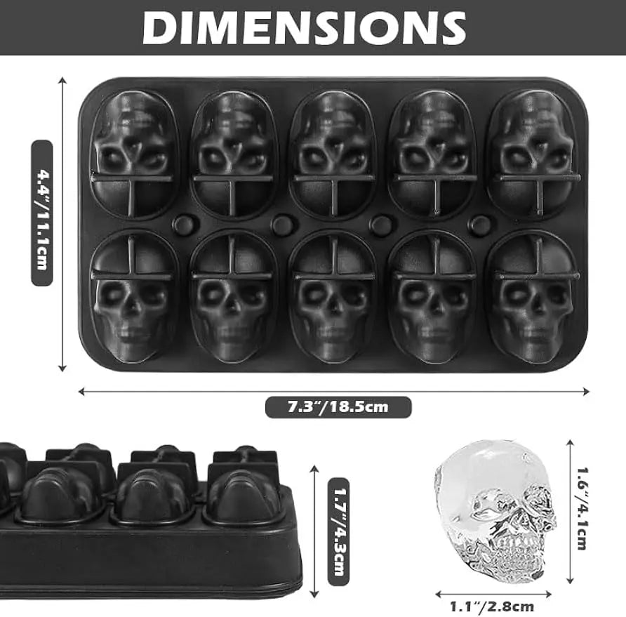 Molde de silicona para cubitos de hielo con forma de calavera.