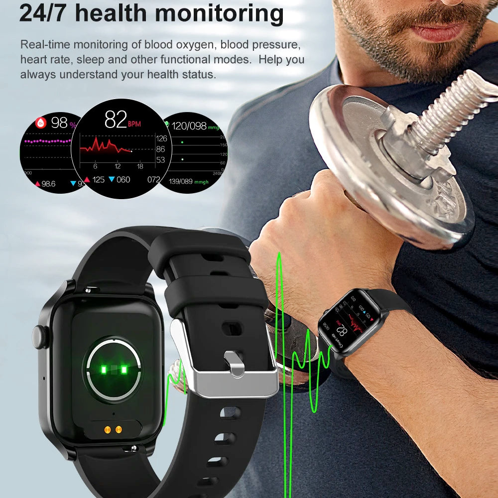 Reloj inteligente deportivo para hombre, con BT, frecuencia cardíaca, oxígeno en sangre y música.