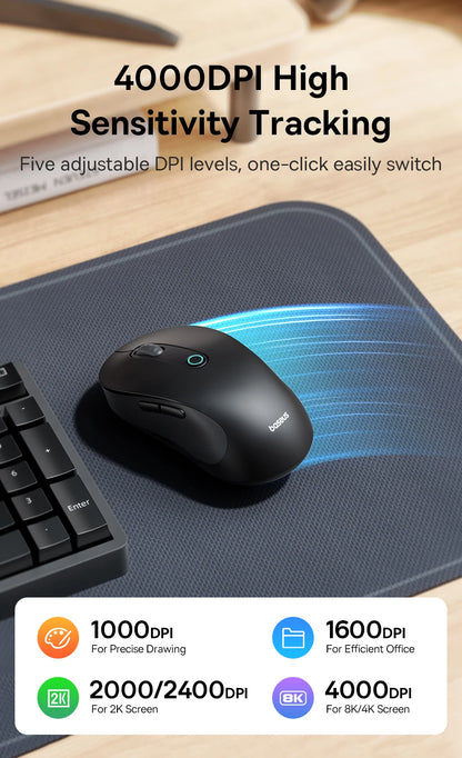 Mouse Baseus inalámbrico F02, periférico con Bluetooth 5,2, 2,4G, 4000DPI, ergonómico, 6 botones.