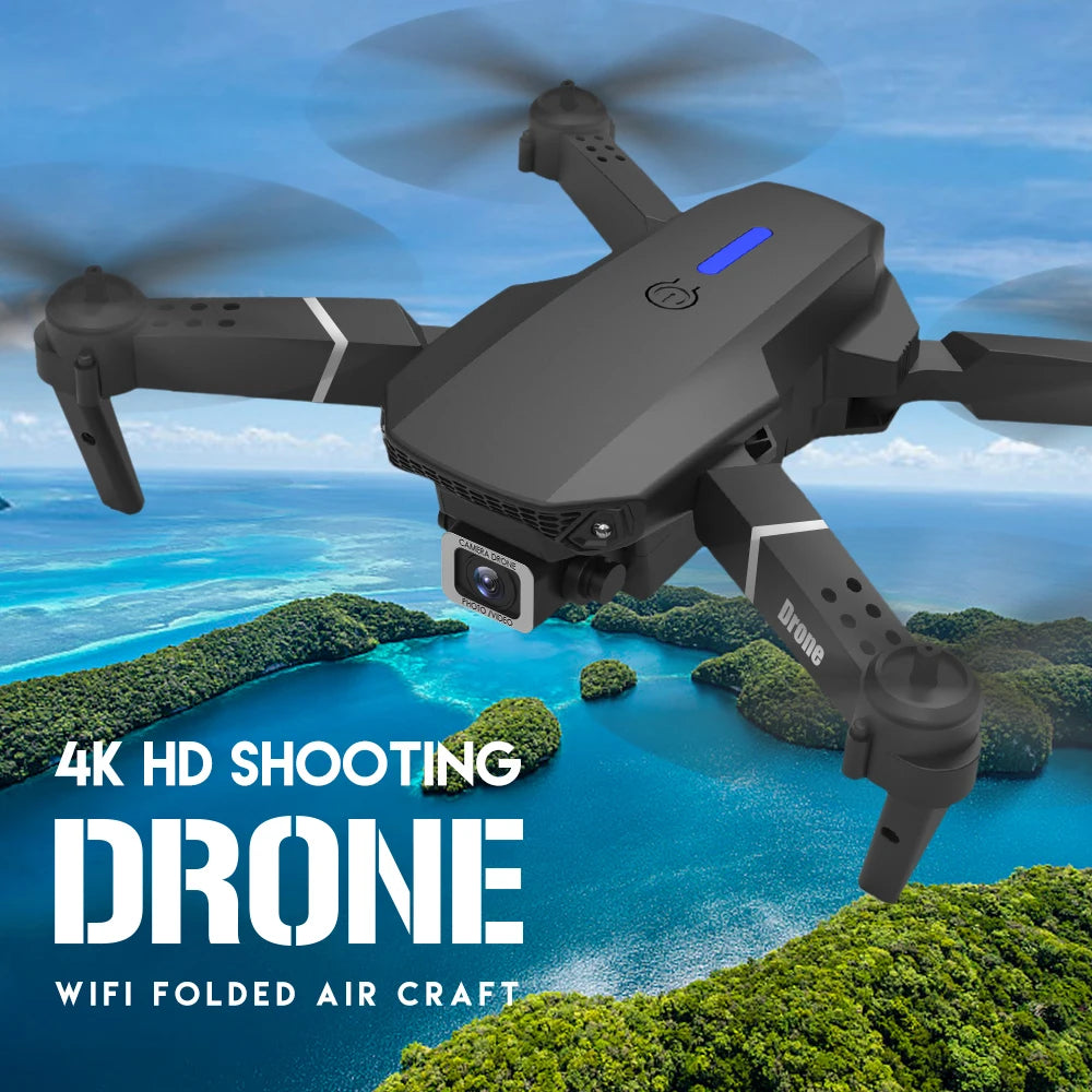 Dron cuadricóptero E88 Pro WIFI FPV con gran angular HD 4K 2023 P, cámara de altura, RC plegable.